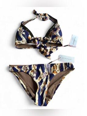 NWT Zingara bikini set abstract details beaded halter top size 4 and bottom sz 6